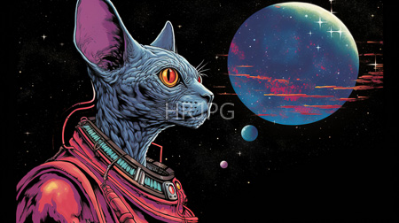 High Resolution: Anthropomorphic blue-gray cat with large ears and vivid orange eyes wearing futuristic red armor download. | HRJPG.com