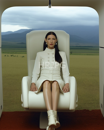 High Resolution: Asian woman with long black hair seated in a plush cream leather chair inside airplane cabin download. | HRJPG.com