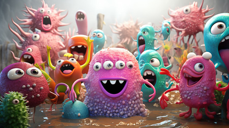 High Resolution: Animated colorful scene of various whimsical creatures with round bodies and multiple eyes download. | HRJPG.com