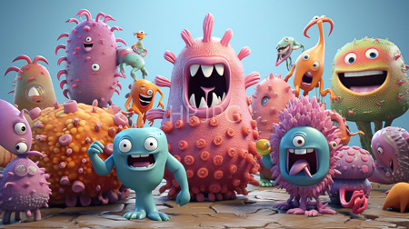 High Resolution: Array of colorful whimsical alien creatures with various textures and shapes on a cracked ground background download. | HRJPG.com