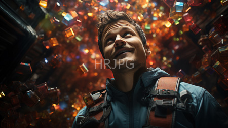 High Resolution: Smiling light-skinned man with short brown hair wearing an aqua-blue jacket adorned with red straps download. | HRJPG.com