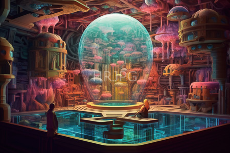 High Resolution: Ethereal futuristic cityscape with vibrant pink and purple hues featuring two spherical buildings download. | HRJPG.com