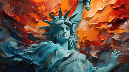 High Resolution: Lady Liberty with vibrant abstract red and orange clouds in background download. | HRJPG.com