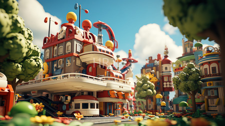 High Resolution: Whimsical cityscape featuring colorful buildings with rounded shapes and oversized architectural elements download. | HRJPG.com