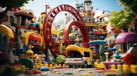 High Resolution: Intricate LEGO cityscape featuring vibrant multicolored buildings with curved and rectangular shapes download. | HRJPG.com