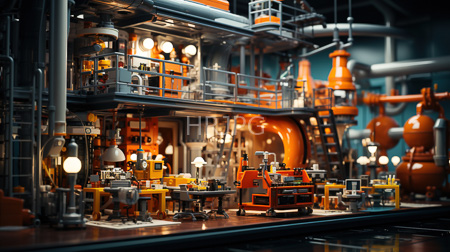 High Resolution: Intricate detailed LEGO industrial factory scene with orange and gray components download. | HRJPG.com