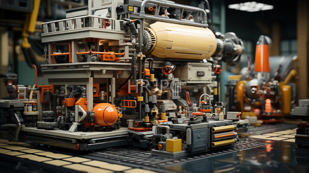 High Resolution: Intricate LEGO industrial machine set featuring gray and orange components with detailed mechanical parts download. | HRJPG.com