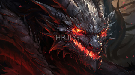 High Resolution: Intense menacing dragon with dark gray scales and glowing red eyes emitting fiery light from its mouth download. | HRJPG.com
