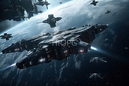 High Resolution: Intense space battle above Earth's curvature large black battleships glowing blue laser beams intricate metallic textures smaller ships download. | HRJPG.com