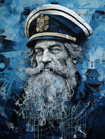 High Resolution: Intricate detailed elderly man long white hair beard navy blue naval officer's cap gold emblemery textured background download. | HRJPG.com