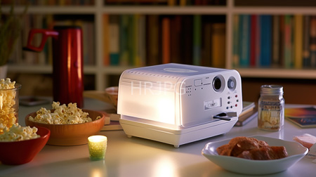 High Resolution: Illuminated white toaster oven kitchen table snacks popcorn red orange bowls diced meat green bowl glass jar download. | HRJPG.com