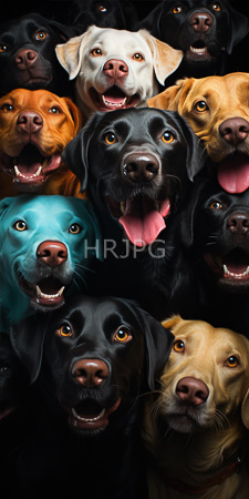 High Resolution: Twelve Labrador Retrievers closely packed together black background various colors chocolate brown blue fawn coats expressive eyes tongue out download. | HRJPG.com
