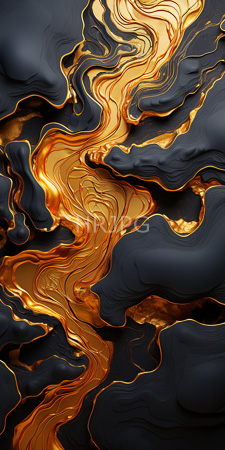 High Resolution: Abstract artwork intricate flowing patterns dark blue black vibrant golden-orange swirls molten lava liquid gold textures appear smooth download. | HRJPG.com