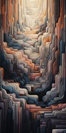 High Resolution: Abstract digital artwork layered wavy patterns various shades of blue orange beige gray undulating lines create depth download. | HRJPG.com