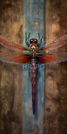 High Resolution: Intricate detailed dragonfly translucent orange wings metallic red-brown body lying vertically on weathered wooden planks earthy brown tones download. | HRJPG.com