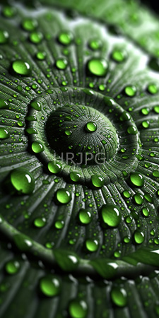 High Resolution: Intricately textured green leaf centered radial patterns adorned by numerous glistening water droplets varying sizes vivid contrast dark-green veins download. | HRJPG.com
