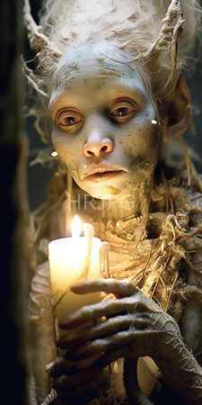 High Resolution: Ethereal pale-skinned woman white hair horn-like protrusions on her head textured makeup mystical patterns around eyes nose download. | HRJPG.com