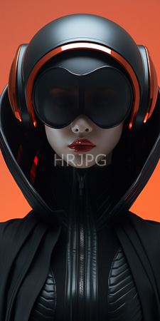 High Resolution: Anonymous female figure pale skin wearing black futuristic armor helmet large red-accented visor shades glossy dark-red lipstick download. | HRJPG.com
