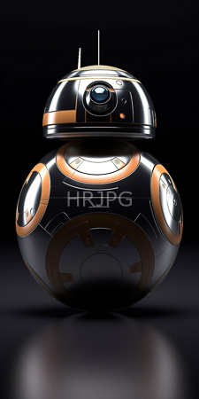 High Resolution: Elegant spherical robot metallic black gold accents dome-shaped top section rounded body parts circular patterns resembling eyes sensors download. | HRJPG.com