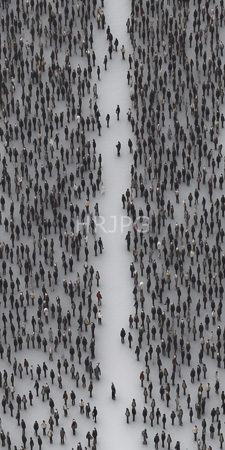 High Resolution: Aerial numerous people dark business attire carrying briefcases bags forming arrow-like pattern smooth gray surface high-angle perspective download. | HRJPG.com