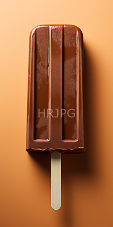 High Resolution: Individual rectangular chocolate pop vertical ridges glossy surface texture small wooden stick solid orange background subtle shadows download. | HRJPG.com
