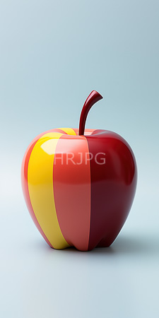 High Resolution: Glossy three-sectioned apple red yellow colors smooth texture light blue gradient background soft shadows beneath fruit download. | HRJPG.com