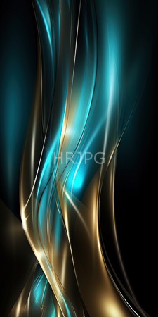 High Resolution: Abstract art smooth flowing metallic ribbons gold turquoise dark background glowing highlights ethereal effect intricate curves intersect download. | HRJPG.com