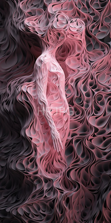 High Resolution: Abstract art ethereal translucent figure flowing pink white patterns enveloping it swirling waves dark maroon hues intricate folds download. | HRJPG.com