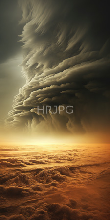 High Resolution: Ethereal dramatic sky scene dense rolling clouds dark gray black hues golden-orange cloud formations glowing horizon line download. | HRJPG.com