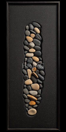 High Resolution: Arrangement various smooth rounded pebbles shades from dark gray to light beige orange on black textured sand rectangular frame download. | HRJPG.com
