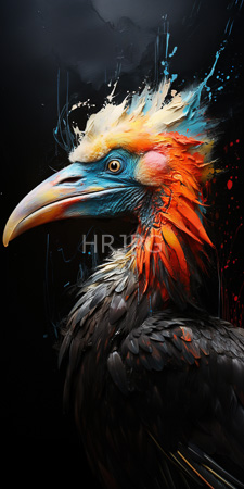 High Resolution: Exotic bird vibrant multicolored plumage black background blue orange feathers on head yellow crest-like tufts sharp beak download. | HRJPG.com