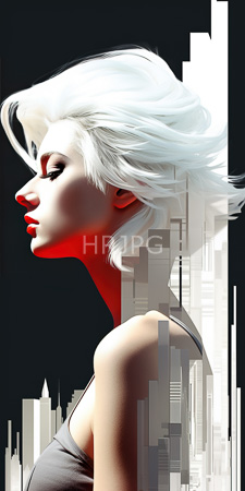 High Resolution: Androgynous pale-skinned person short white hair profile view black background red light highlights their cheekbone gray tank top download. | HRJPG.com
