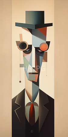 High Resolution: Abstract geometric-style digital painting man's face upper body muted colors angular features large black eyes circular shapes download. | HRJPG.com