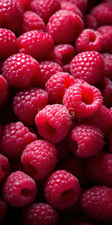 High Resolution: Numerous fresh vibrant red raspberries textured surfaces small drupelets clustered closely together overlapping arrangement filling most of the frame download. | HRJPG.com