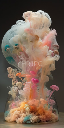 High Resolution: Artistic colorful underwater scene clear glass container swirling smoke-like textures vibrant hues pink orange blue white intricate patterns download. | HRJPG.com