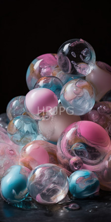 High Resolution: Abstract arrangement numerous translucent colorful bubbles pink blue clear against a black background glossy surfaces reflect light download. | HRJPG.com