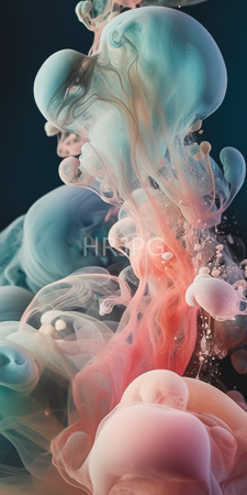 High Resolution: Ethereal swirling clouds pastel hues teal blue soft pink translucent textures resembling jellyfish or smoke dark teal background download. | HRJPG.com