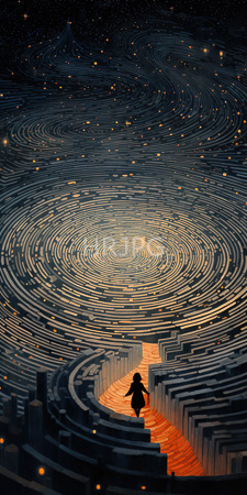 High Resolution: Ethereal night scene concentric circular patterns resembling ripples in water illuminated by small orange lights scattered throughout download. | HRJPG.com