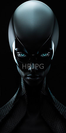 High Resolution: Androgynous dark-skinned figure striking blue eyes wearing a sleek black helmet covers most their head angular facial features download. | HRJPG.com