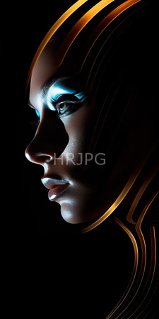 High Resolution: African-American woman's profile illuminated by blue light on her cheekbones and lips against black background smooth skin subtle texture download. | HRJPG.com