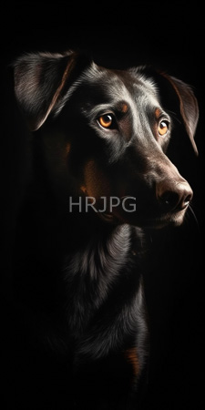 High Resolution: Elegant black dog with glossy fur highlighted by soft lighting against a dark background expressive amber eyes gaze thoughtfully download. | HRJPG.com