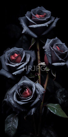 High Resolution: Four dark velvety black roses deep red centers subtle pink hues at their cores each rose adorned with droplets of water download. | HRJPG.com