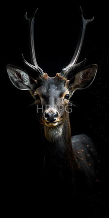 High Resolution: Elegant deer with dark brown fur white speckles on its neck and backside visible in dim light large antlers curving upwards download. | HRJPG.com