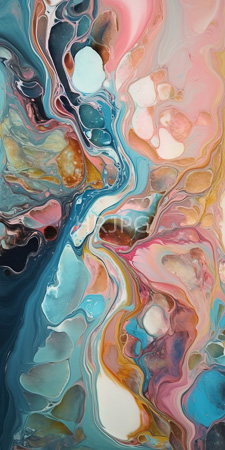 High Resolution: Abstract painting featuring fluid marbled textures with swirling patterns in vibrant colors teal blue pink orange-yellow white download. | HRJPG.com