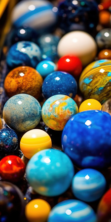 High Resolution: Assortment of colorful glossy marbles various sizes and patterns blue with white swirls yellow red brown speckled ones download. | HRJPG.com