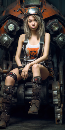 High Resolution: Attractive young woman with light brown hair wearing steampunk-inspired attire including goggles on her head leather straps over white tank top download. | HRJPG.com