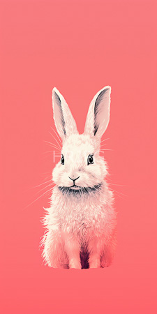 High Resolution: Adorable fluffy white rabbit with large ears and black eyes sitting centered against a solid pink background download. | HRJPG.com