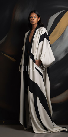 High Resolution: African-American woman medium brown skin long black hair standing against a dark abstract background swirling patterns in golds and blacks download. | HRJPG.com