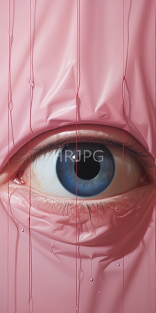 High Resolution: Eye with vivid blue iris and black pupil centered in pink latex-like material that appears wet red vertical lines run down download. | HRJPG.com