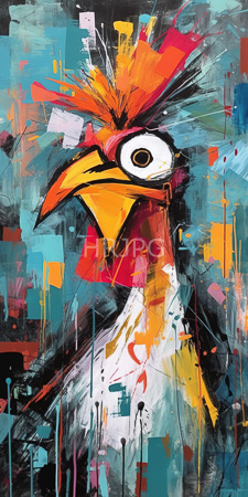 High Resolution: Abstract painting of a bird with vibrant colors and expressive brushstrokes bright orange feathers on its head resembling plumage download. | HRJPG.com